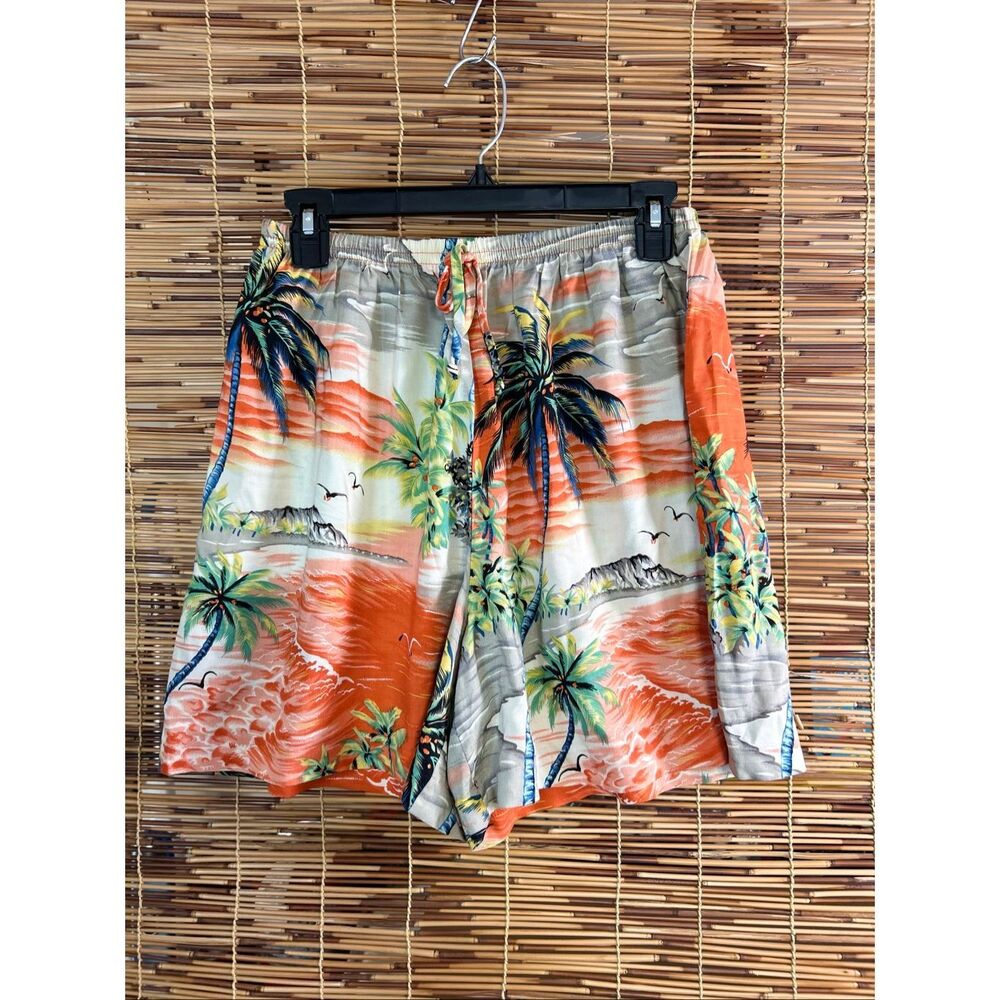 Solitaire by Sharon Anthony Vintage Rayon Hawaiian Floral Drawstring Shorts Oran